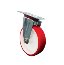 ROUE PIVOT ROUGE AVEC PLAQUE.