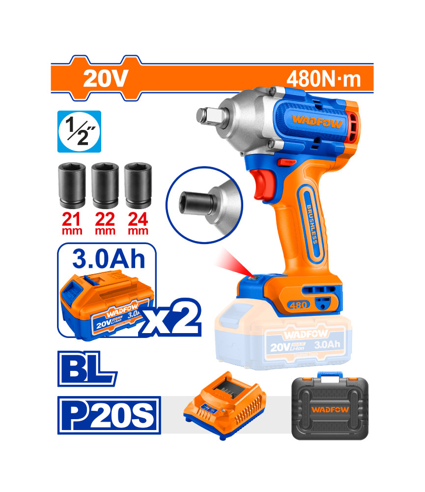 WDF BOULONNEUSE 20V 480N.m + 3AC WCD1B48